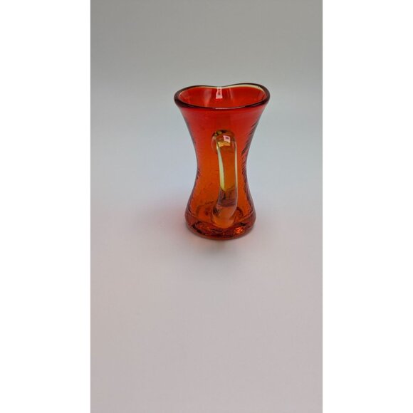 Vintage Art Glass Miniature Pitcher Crackle Finish Yellow Handle - Picture 2 of 8